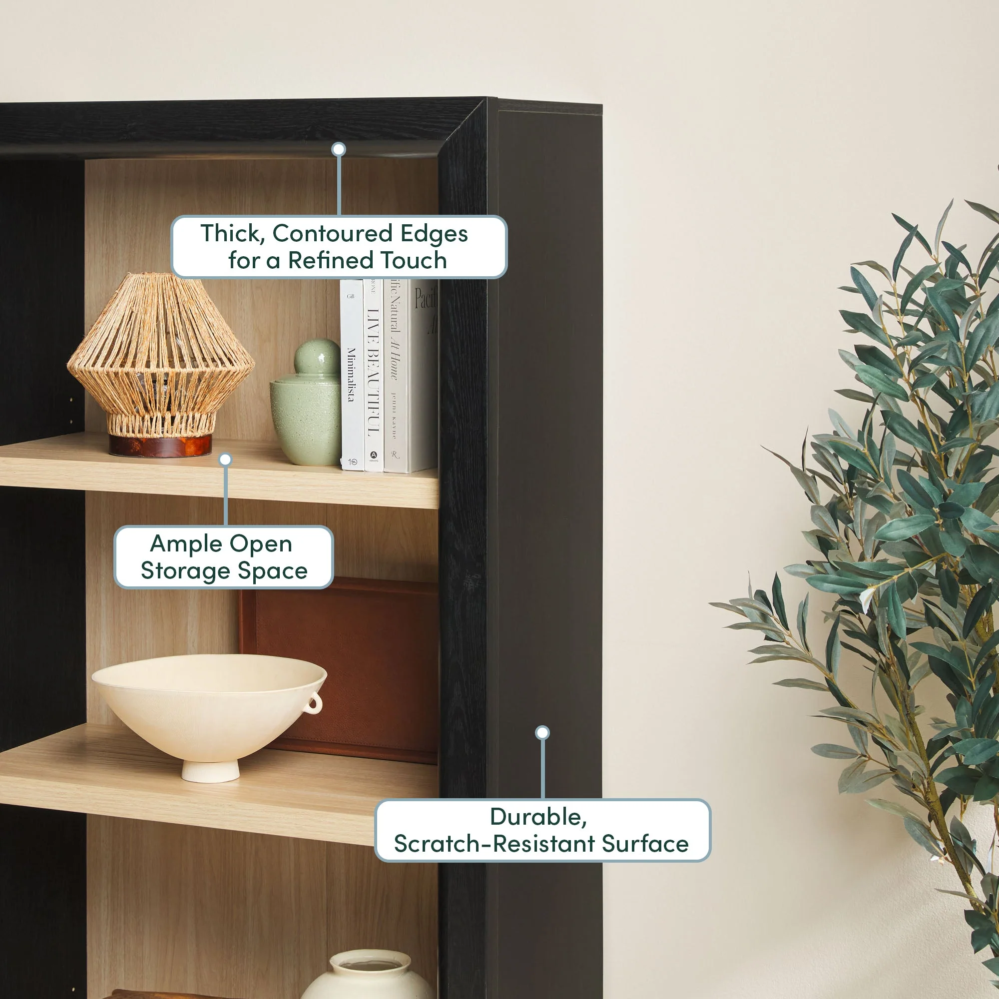 Amira Modern Wood Open Bookshelf