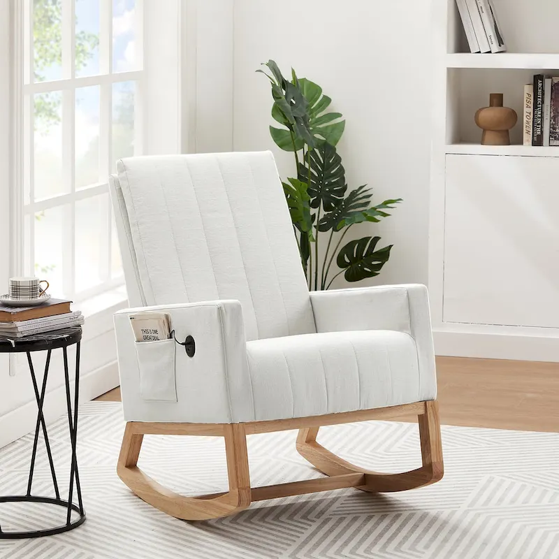 Adjustable Rocking Chair, Nursery Glider Chair with Adjustable High Back and Foot Rest