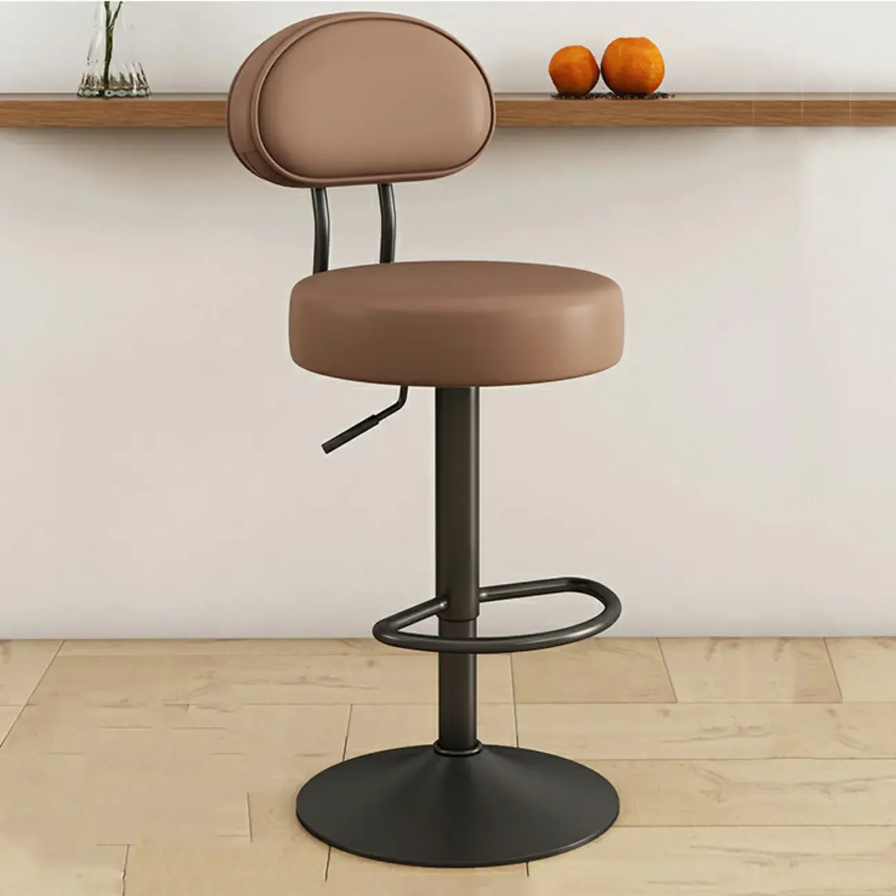 Round Adjustable Faux Leather Bar Stools with Back