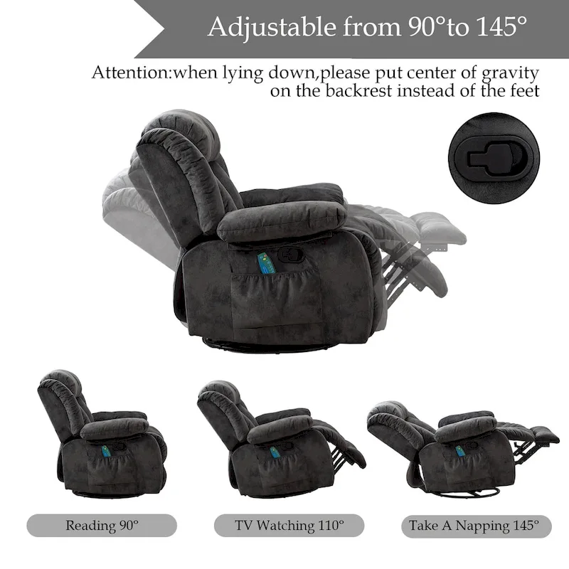 Soft Fabric Overstuff Manual Recliner with Massager and Heat
