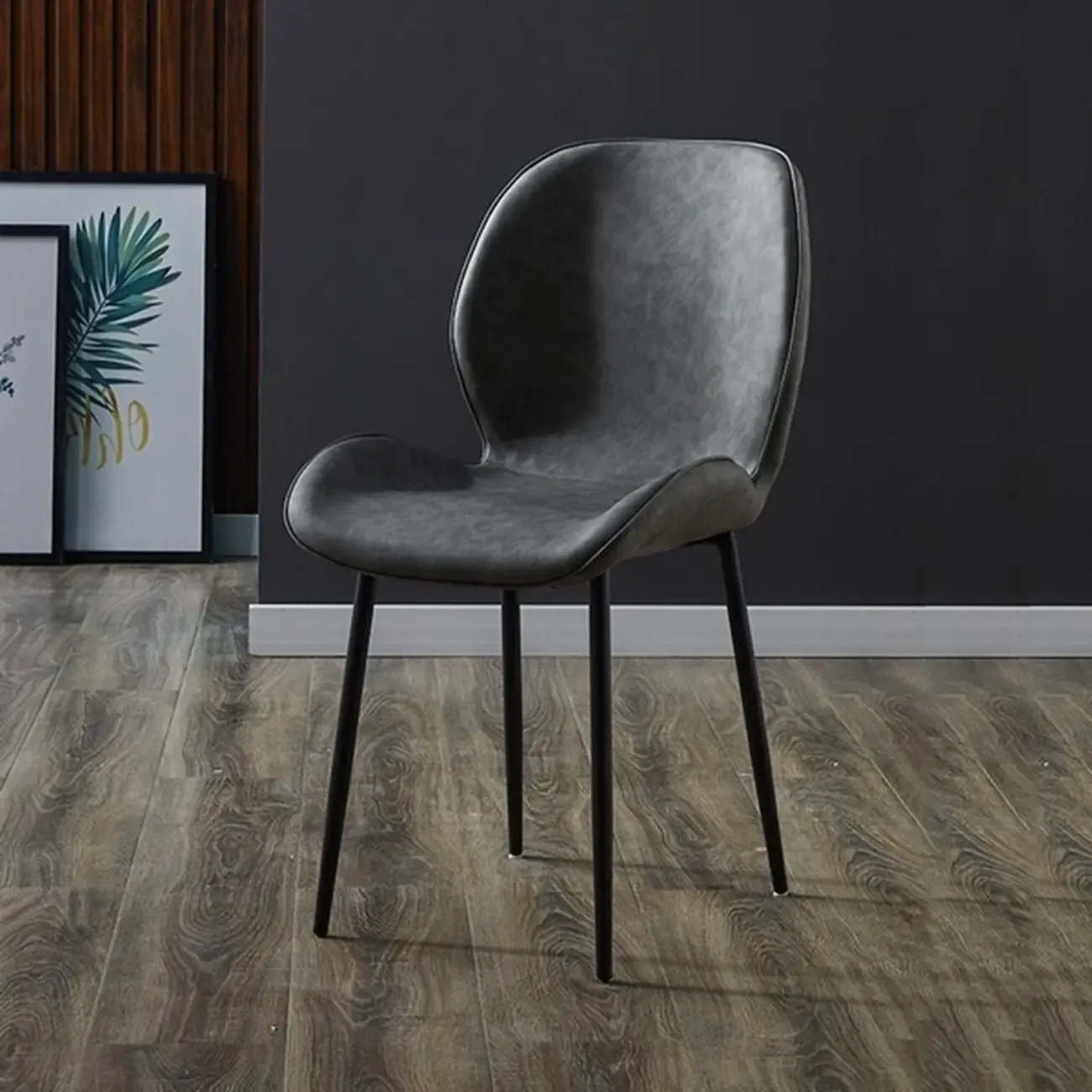 Modern Wingback Faux Leather Upholstered Metal Dining Chair