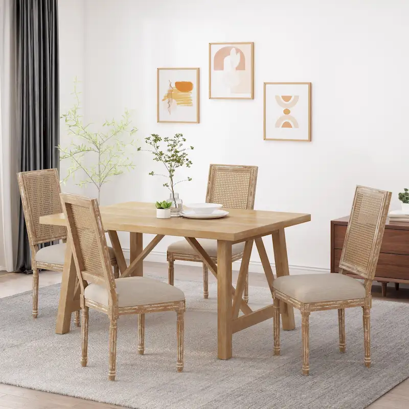 Regina Wood and Cane Upholstered Dining Chair (Set of 4) by Christopher Knight Home