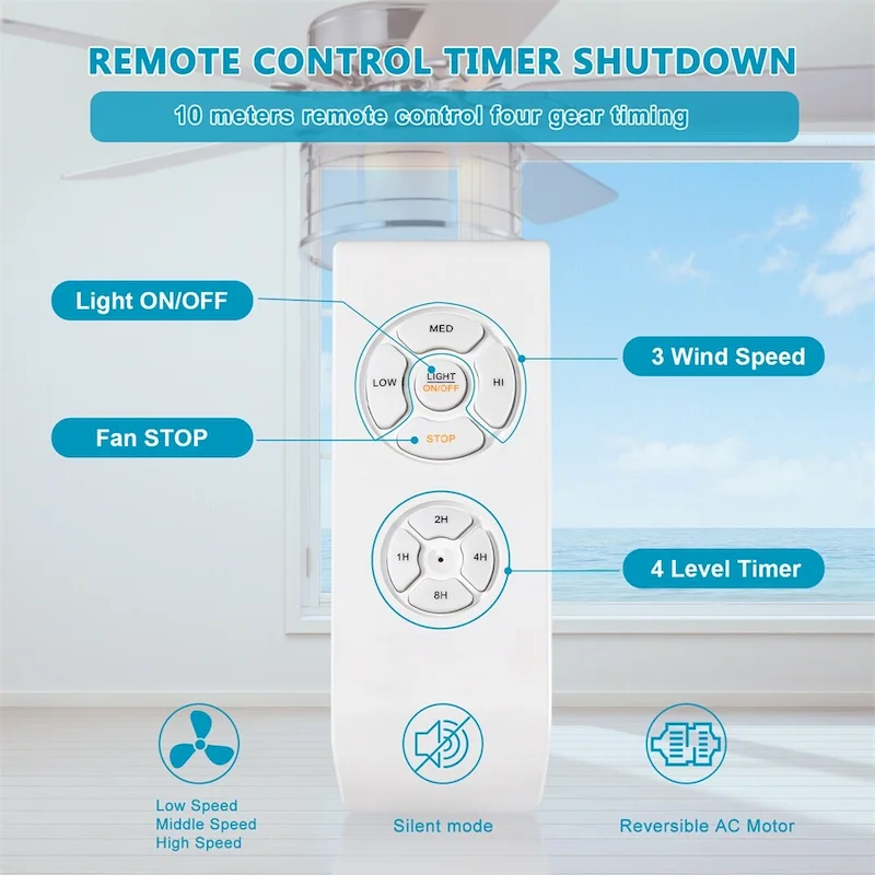 3 Speed Farmhouse LED Ceiling Fan Light w/ Remote and Reversible Blade