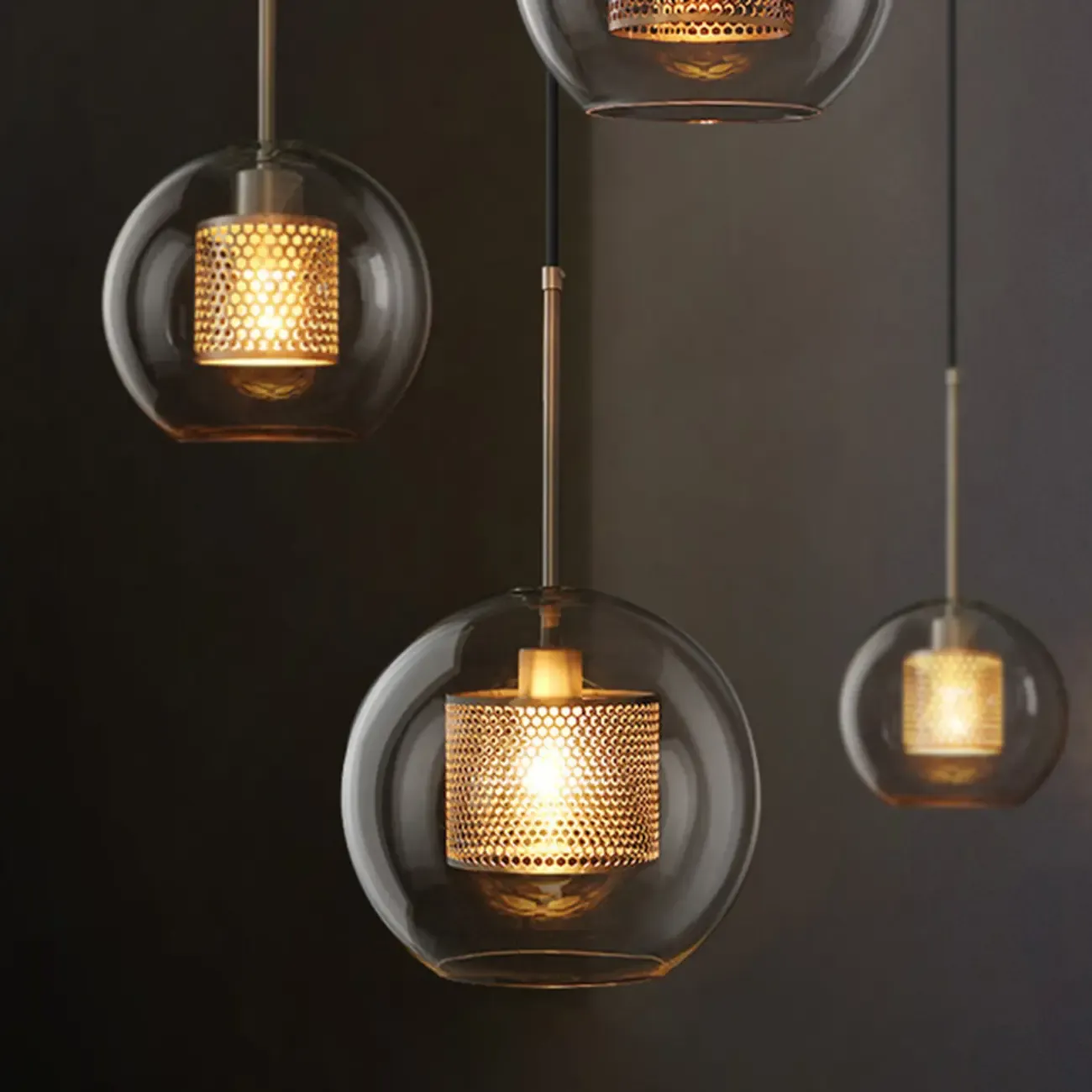 Modern Clear Glass Kitchen Island Pendant Light Metal Frame