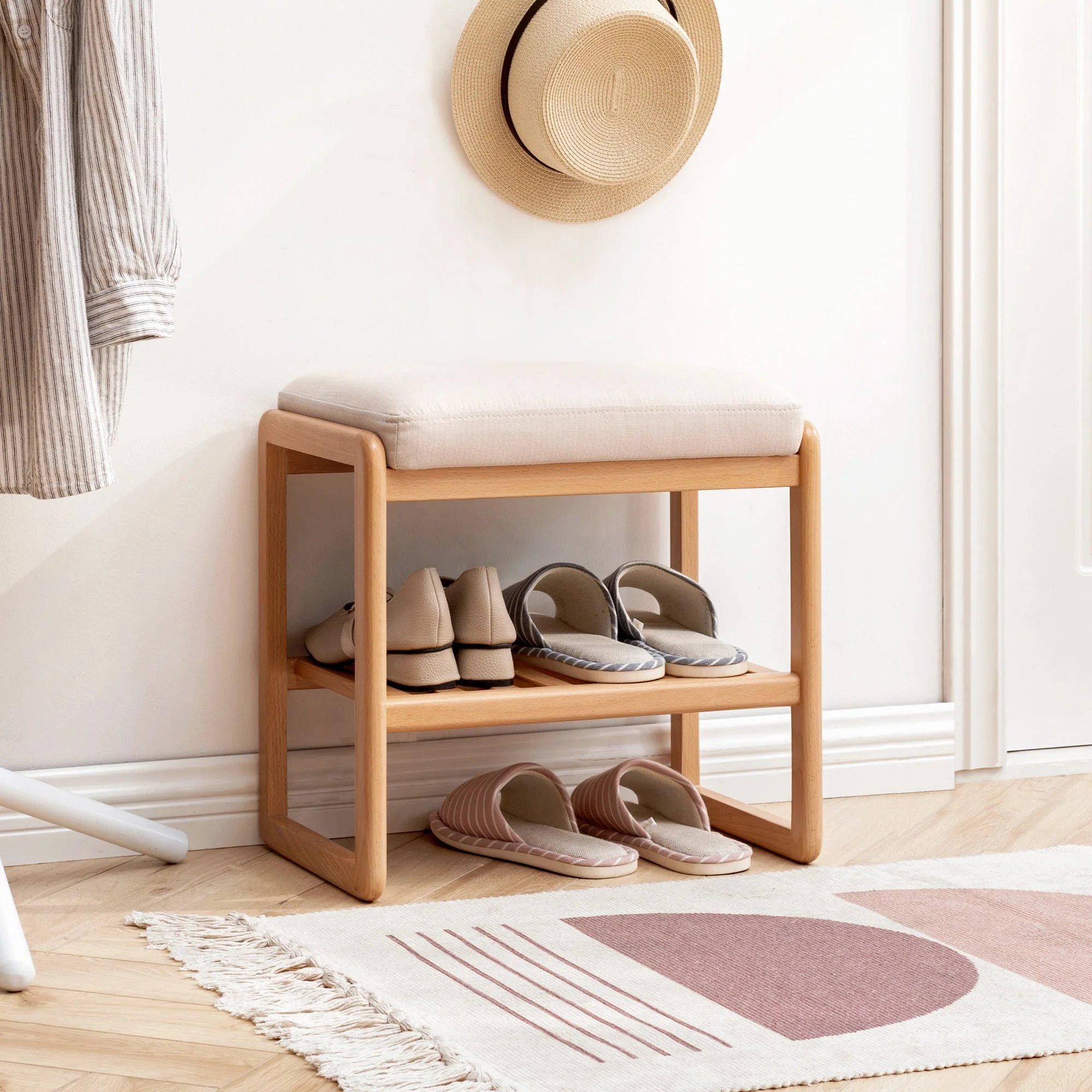 Walker Edison | Natural Solid Wood Entryway Shoe Bench