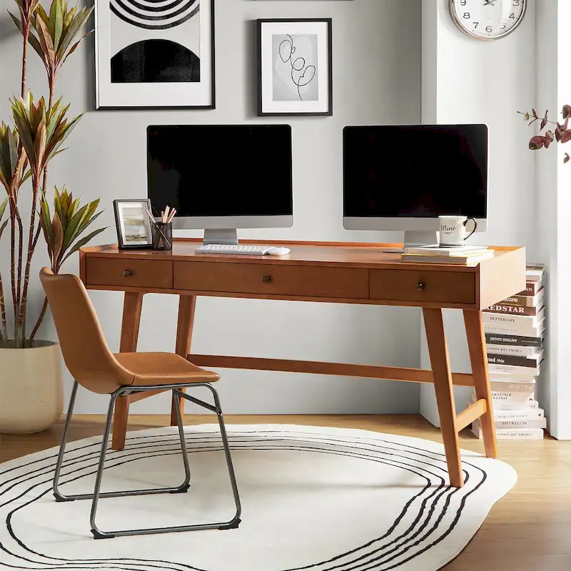 Eugenia Mid-century Office Desk with Drawer Divider&Cable Management&Charging Station by HULALA HOME
