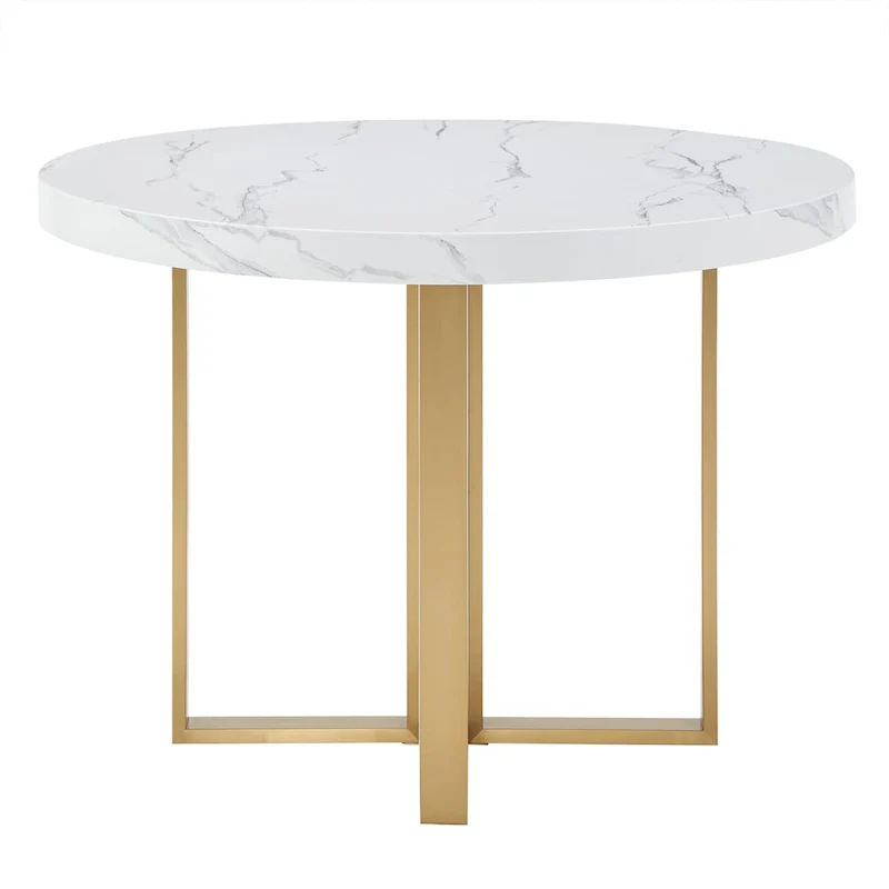 Saki 43 Wide Faux Marble Round Dining Table Set by iNSPIRE Q Modern