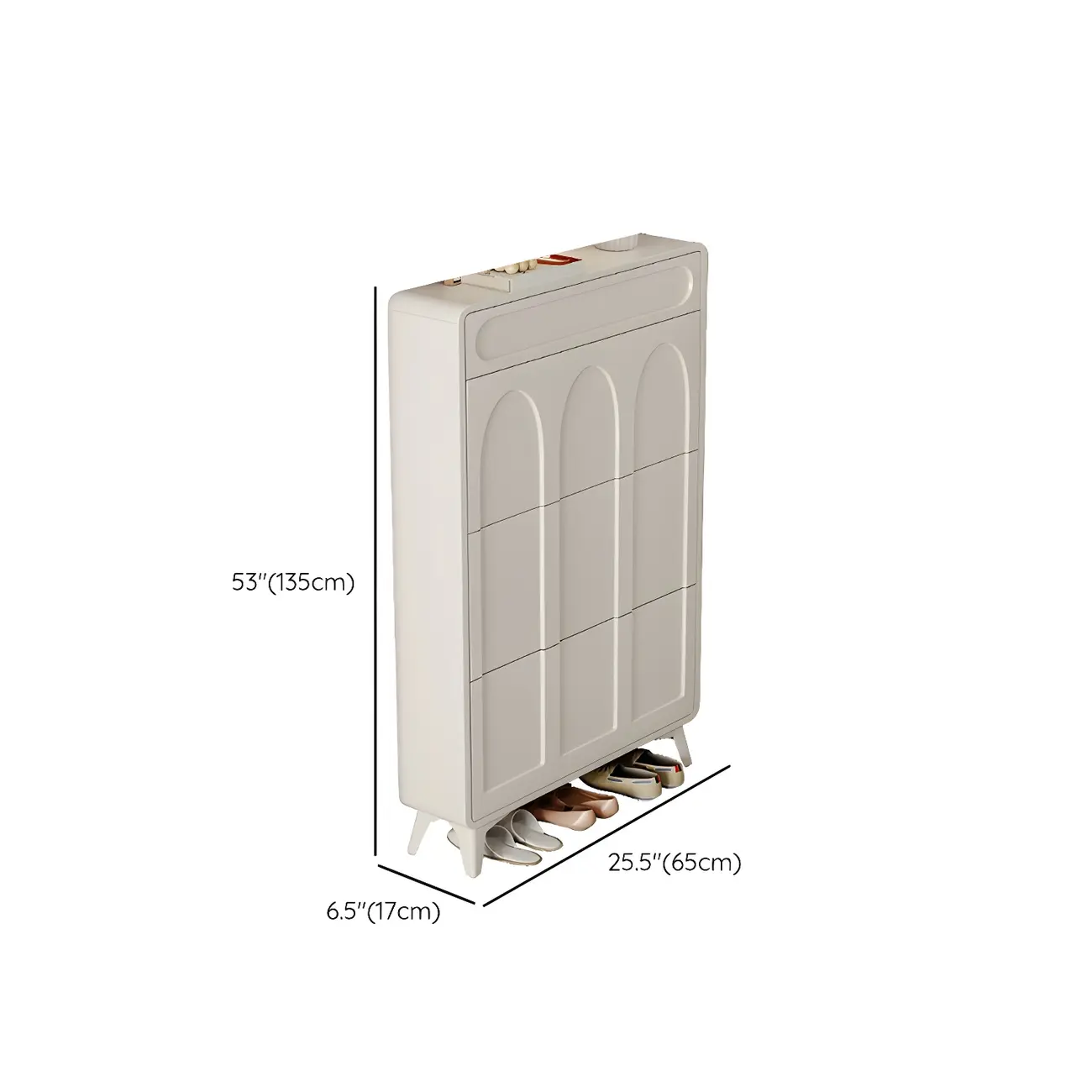 Vertical Slim White Wooden Drop Front Shoe Cabinet