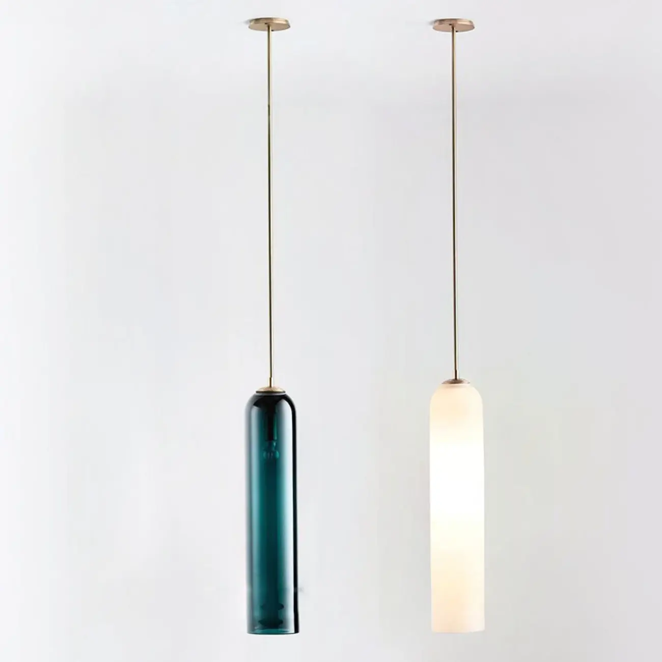 Modern Metal Green Glass Cylinder Pendant Light