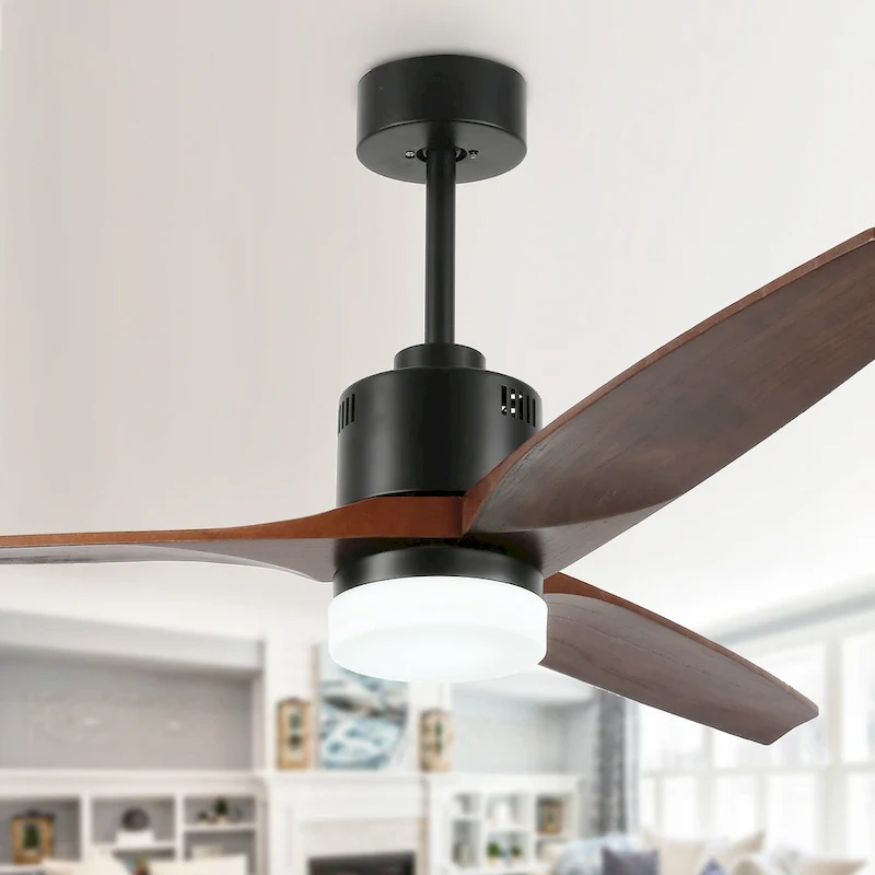 52  Farmhouse Solid Wood Ceiling Fan with Dimmable LED Light, 3-Speed Reversible Ceiling Fan with Remote
