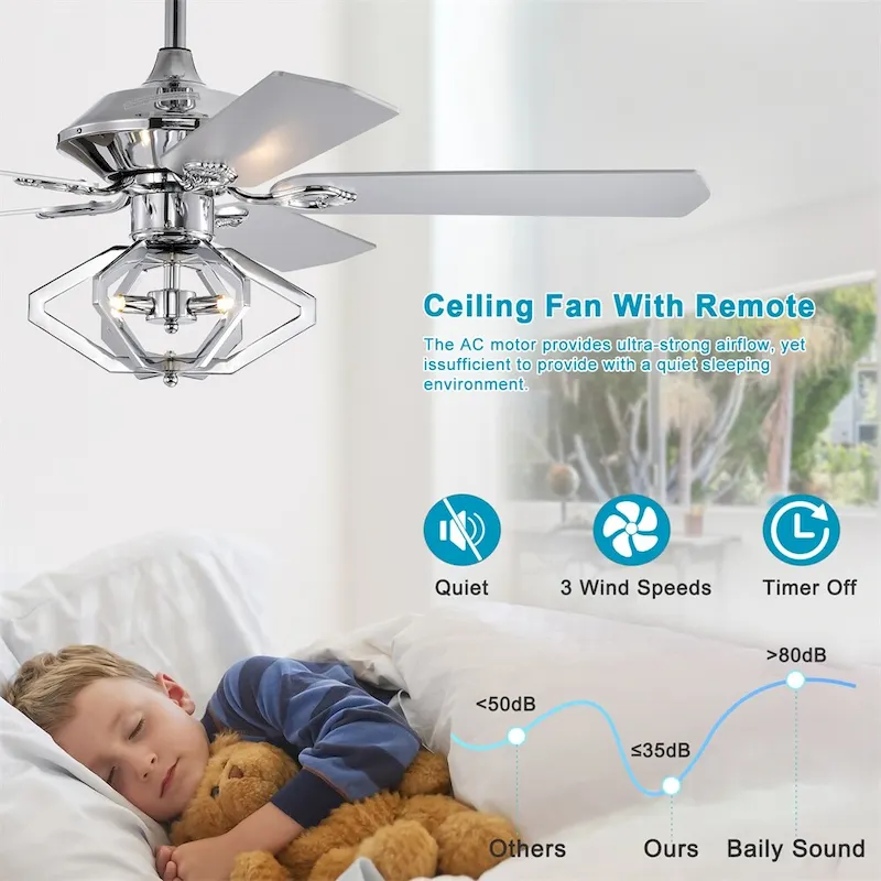 3 Speed Crystal Ceiling Fan with Remote and Reversible Blades