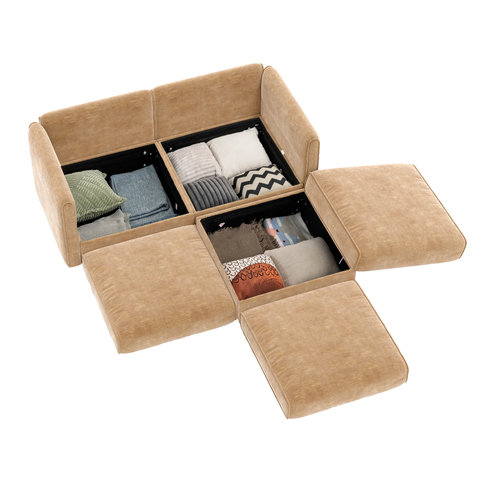 Walker Edison | Modern Stylish Camel Chenille Loveseat Sofa with Ottoman