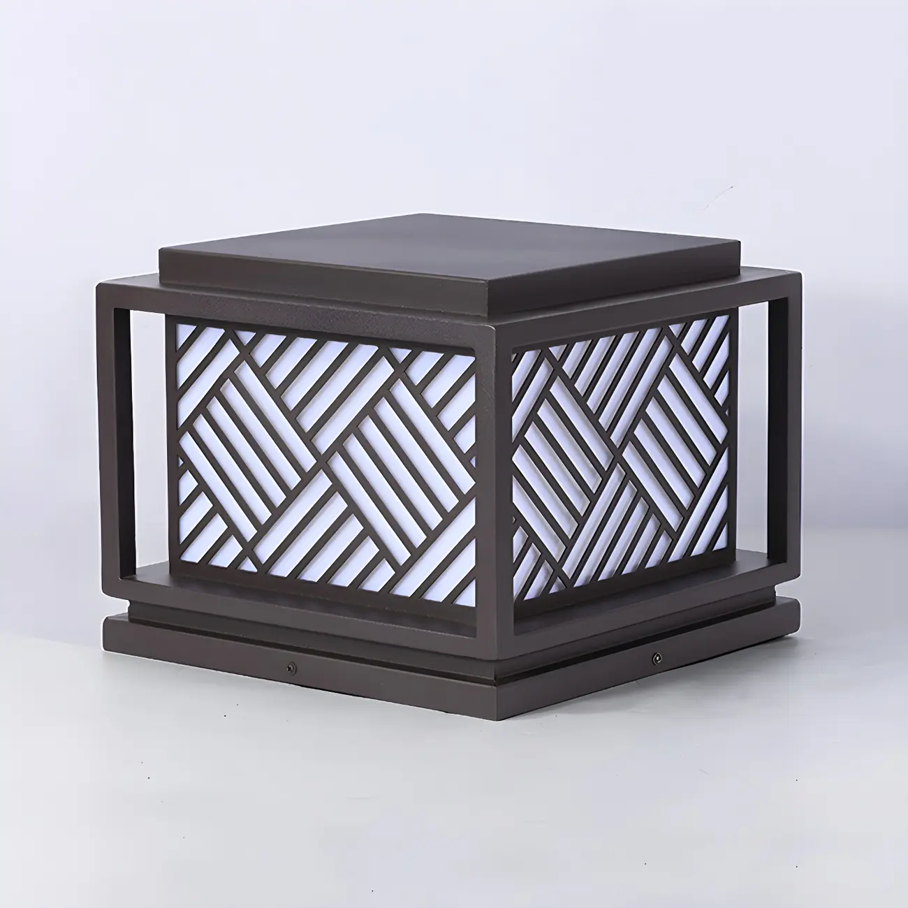 Cubic Metal Post Cap Light with Geometric Pattern Shade