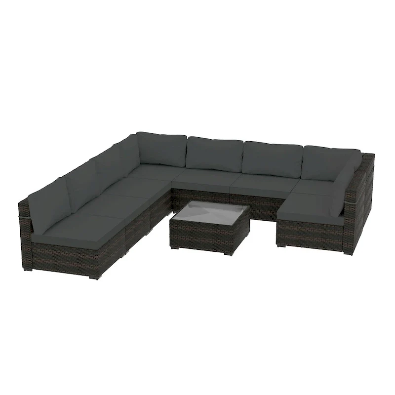 UPHA 9-piece Cushioned Wicker Patio Conversation Seating Set
