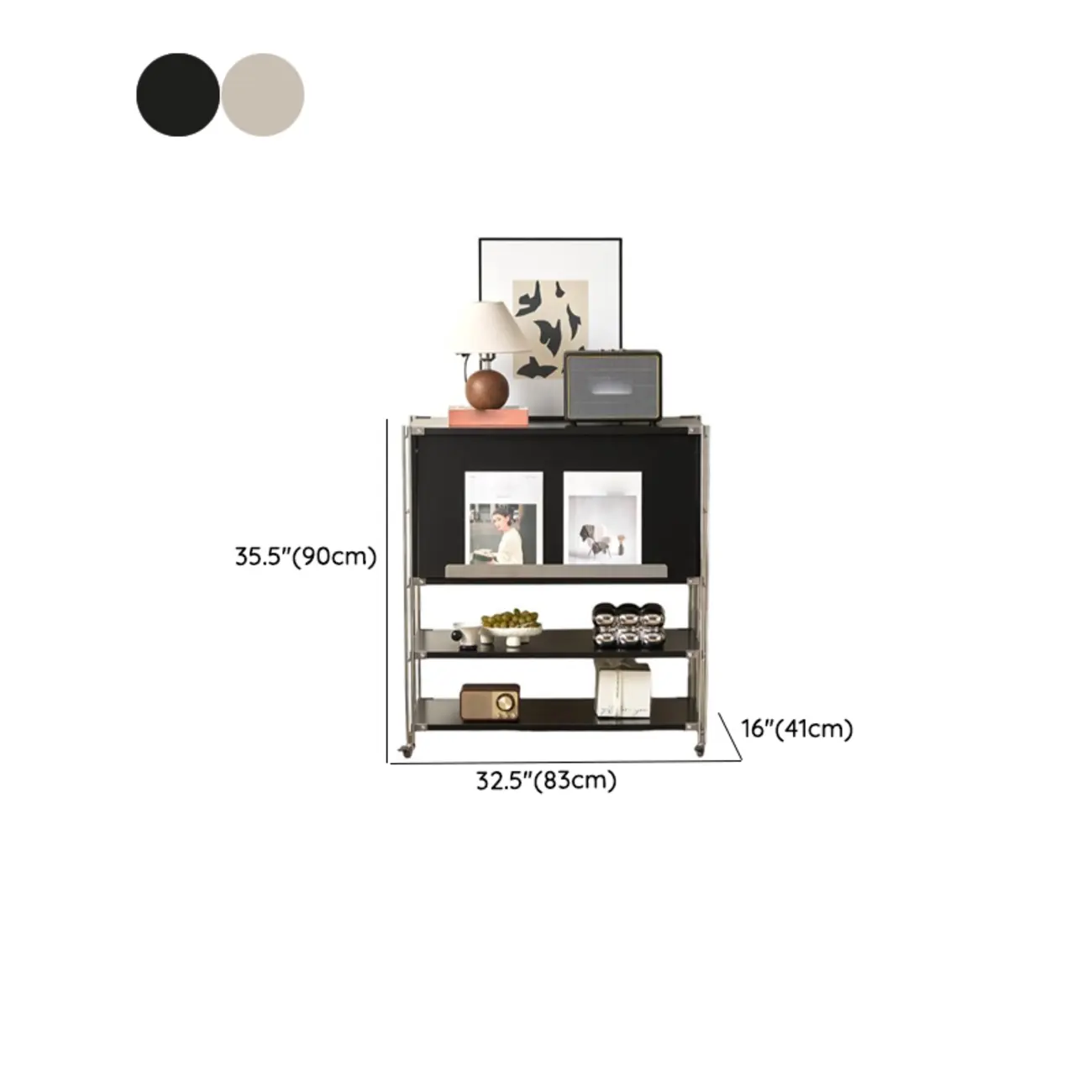 Compact Wood Steel Frame 3-Tier Bookcase in Black