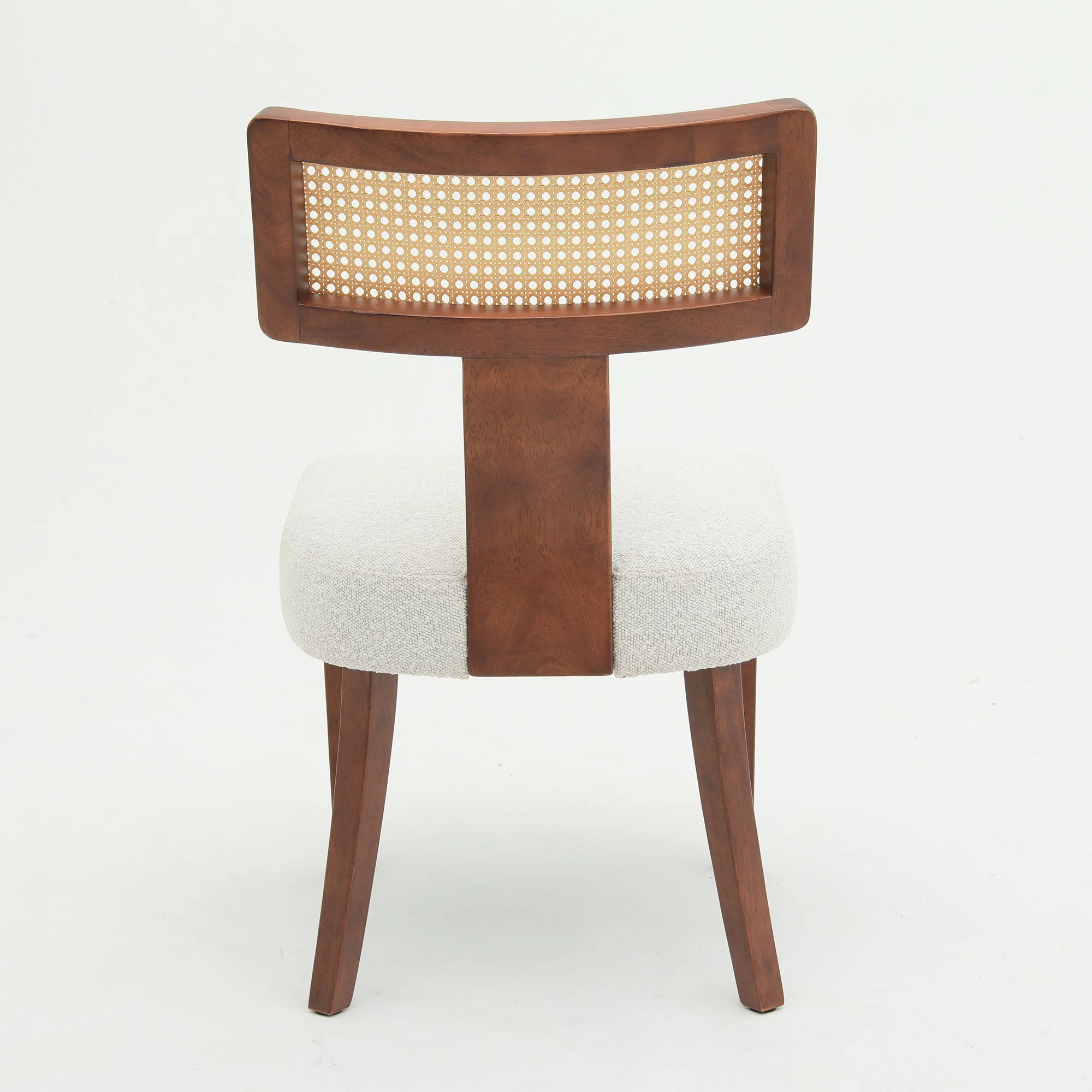 Wood and Rattan Mid Century Modern Dining Chairs Set of 2