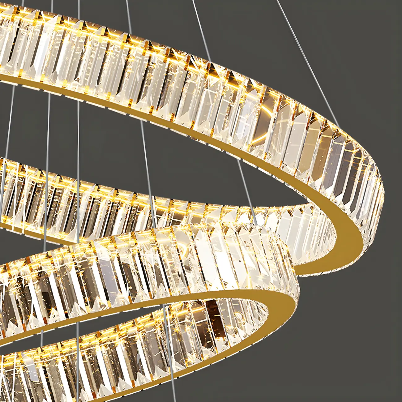 Gold Spiral Ring Crystal Tier Chandelier Modern Remote LED