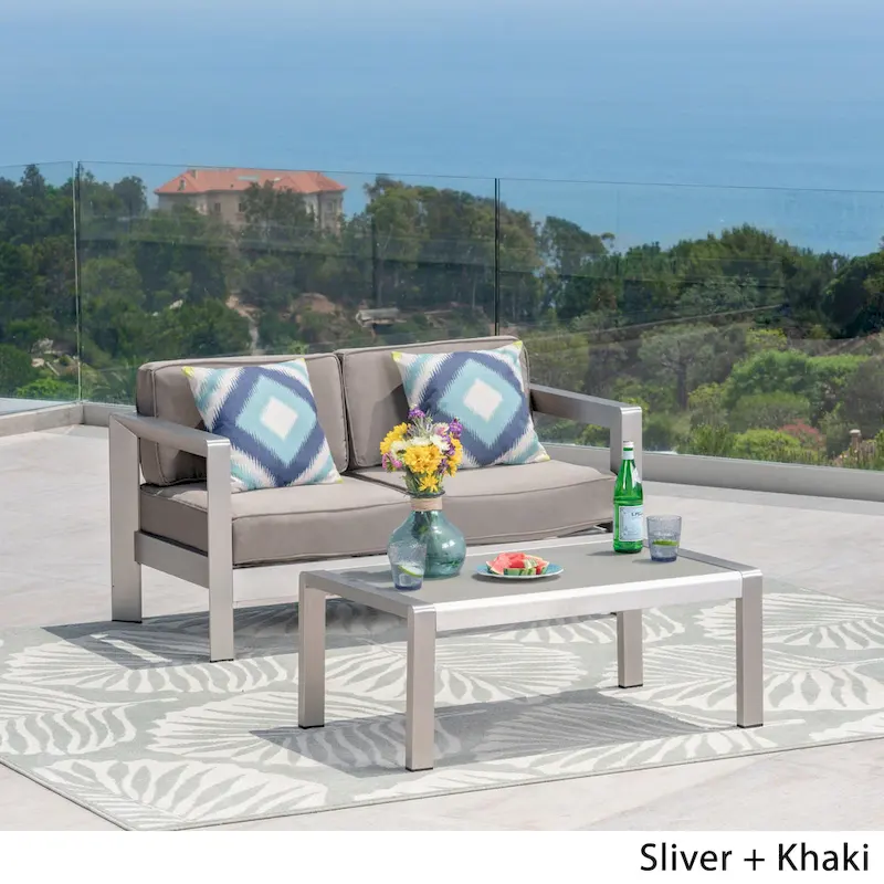 Aviara Aluminum Loveseat and Coffee Table by Christopher Knight Home