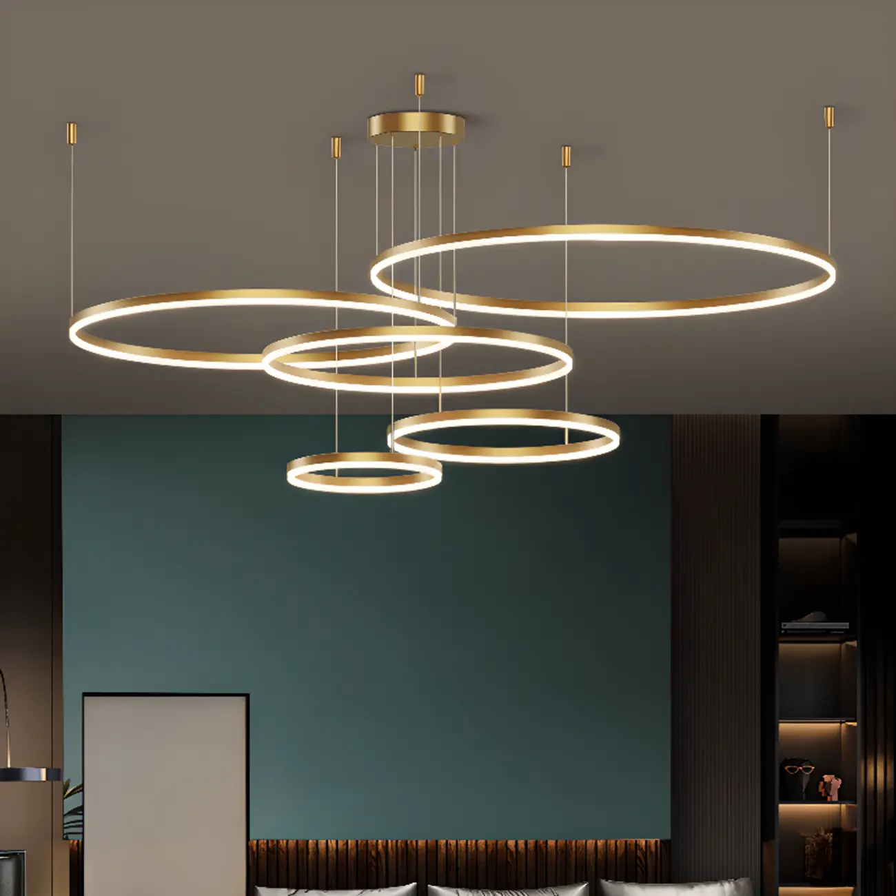 Modern Gold Multi-Circle Tiered Metal Ring LED Chandelier