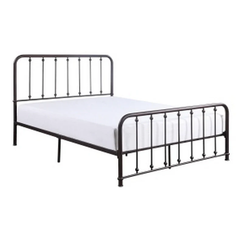 Ken Queen Bed, Vertical Slatted Headboard, Footboard, Dark Bronze Metal