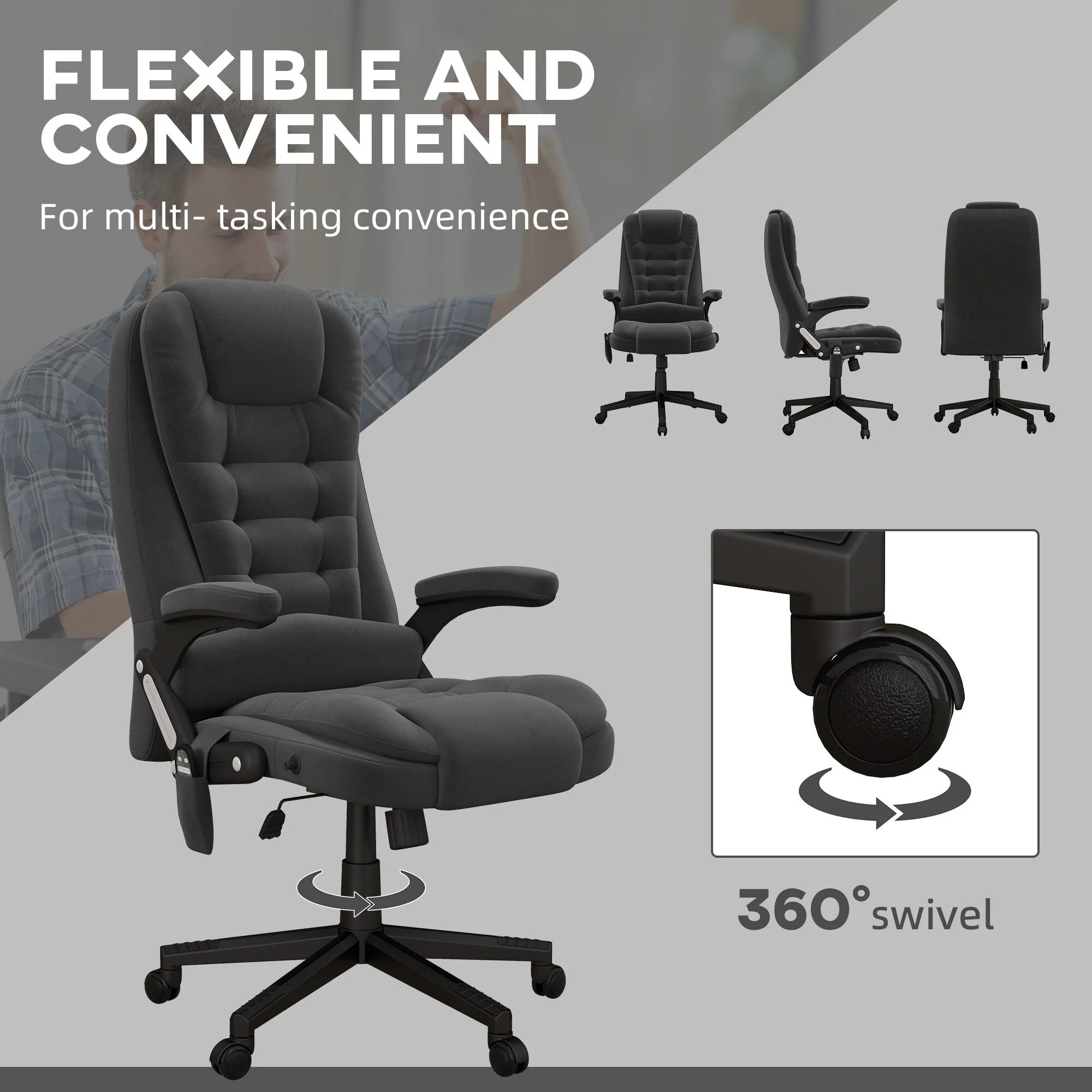 HOMCOM 6 Point Vibrating Massage Office Chair with Heat, Velvet High Back Executive Office Chair with Reclining Backrest