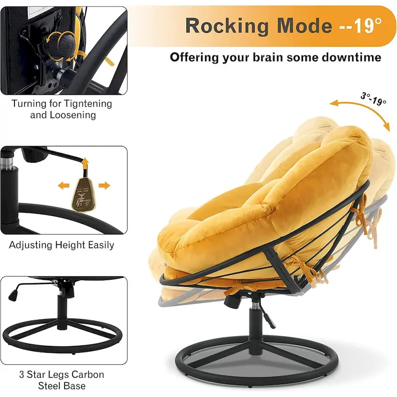 MCombo Gas Lift Swivel Papasan Chair with Height Adjustment, Velvet HQ405