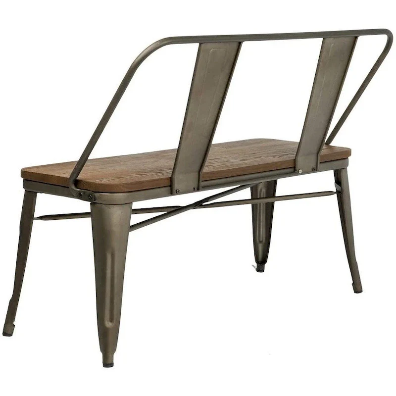 Dining Bench, Entryway Bench with Back, Farmhouse Metal Dining Bench, Industrial Mid-Century 3 Person Bench, Wood Seat