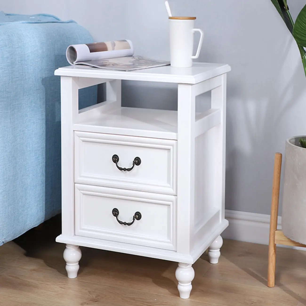 French Small 3-Tier Nightstand with Bronze Handles