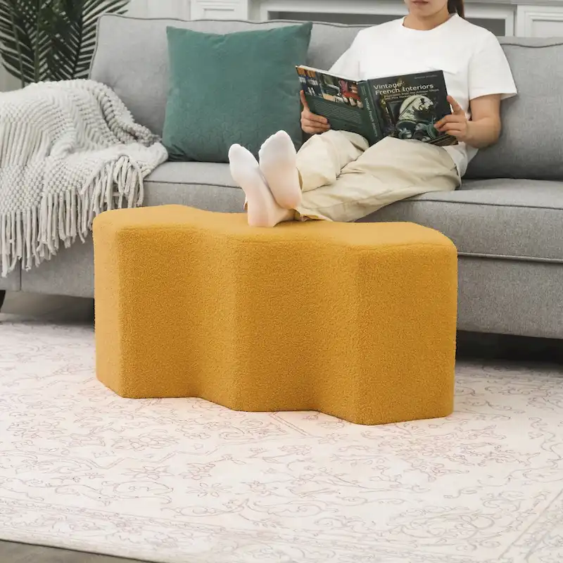 Adeco 35   Long Ottoman Bench Velvet Polygon Foot Stool