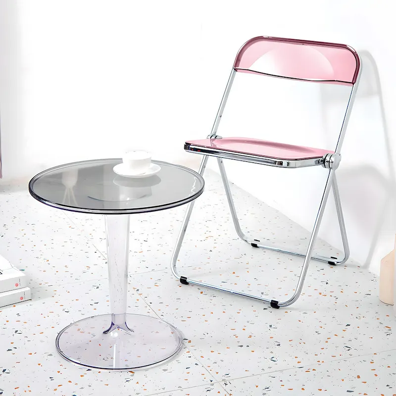 Transparent Acrylic Stackable Folding Dining Chair w/ Metal Frame, Single - 29.1(H) x 18.1(W) x 18.5(D)