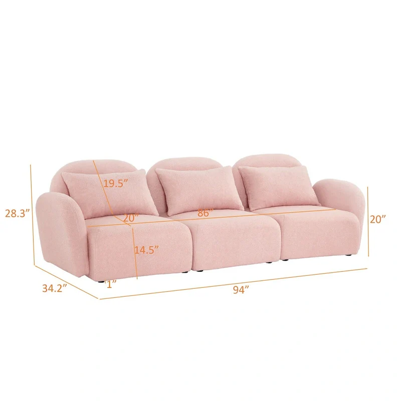 Living Room Furniture Three Seat Lazy Sofa Teddy Fabric White,High quality and durable
