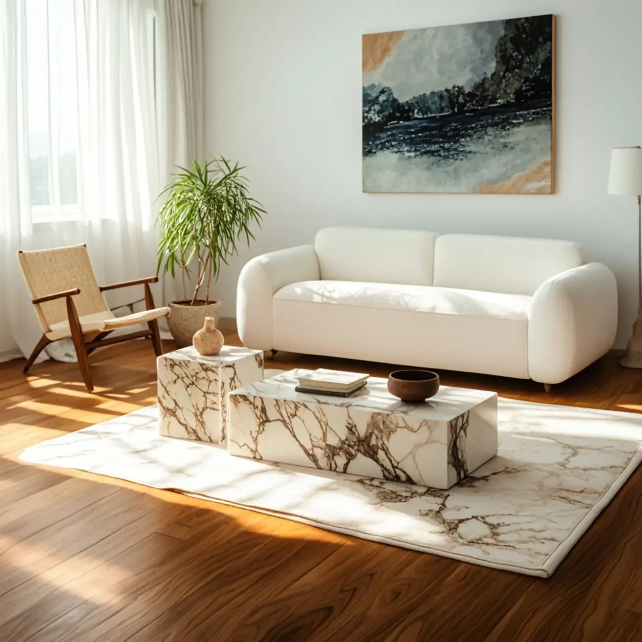 Modern Wooden  Coffee Table Set with Square Design
