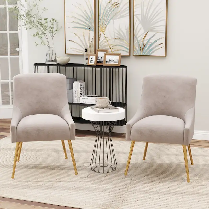 SEYNAR Velvet Upholstered Dining Chair Set of 2, Modern Glam Armless Side Chair