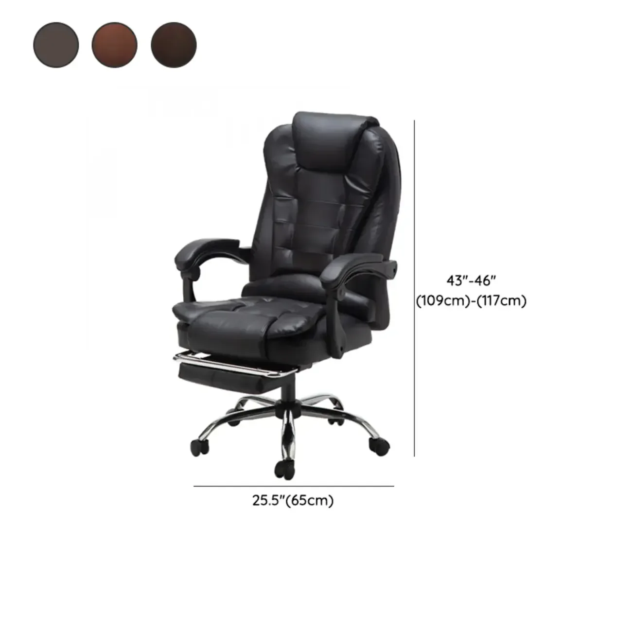 Executive Ergonomic Black Leather Swivel Reclining Office Chair