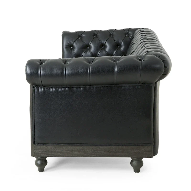 Retro 3 Seat PU Sofa with Wooden Frame and Legs