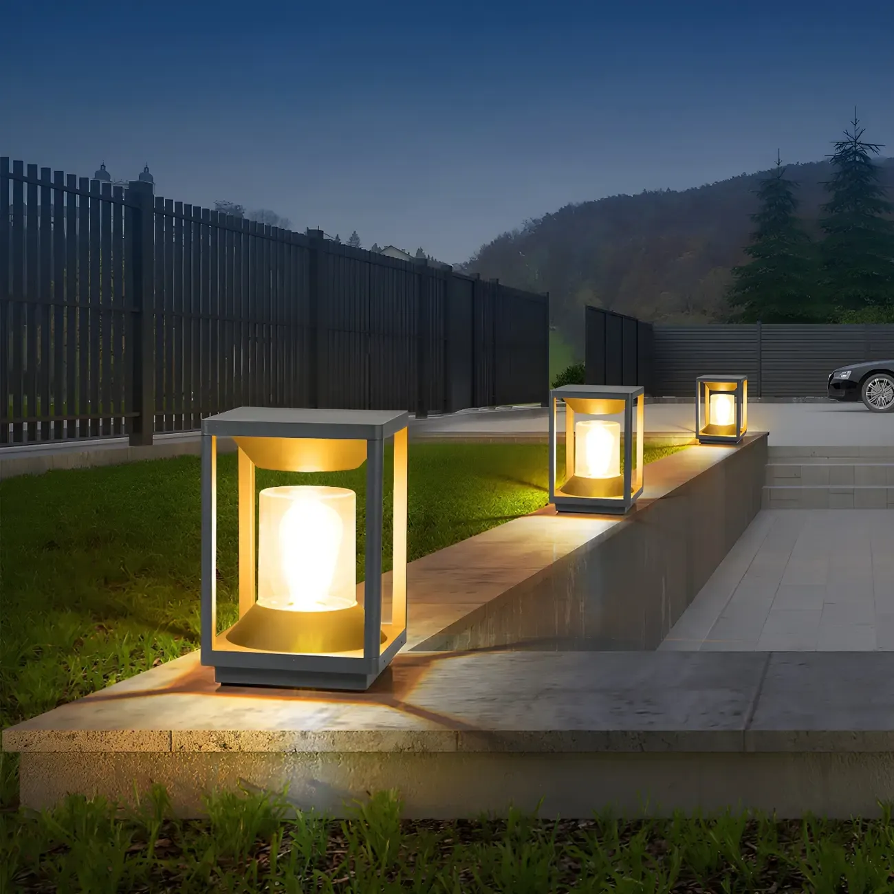 Solar Black Rectangle Metal Vertical Outdoor Post Lights