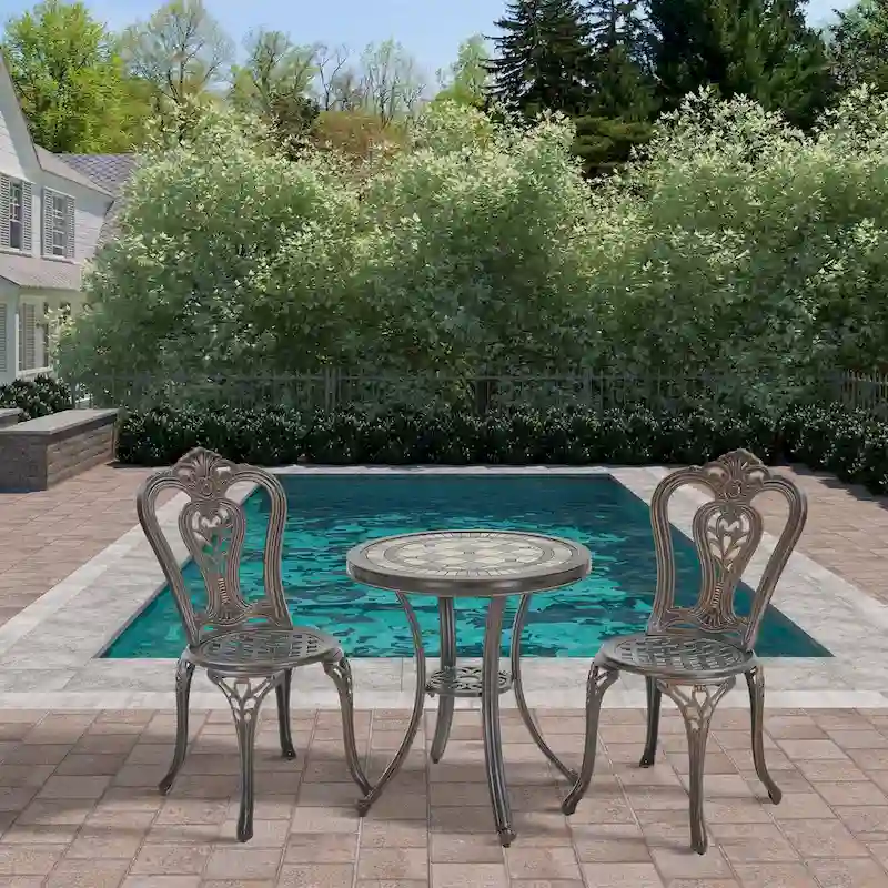 3-Piece Cast Aluminum Bistro Table and Chairs Set