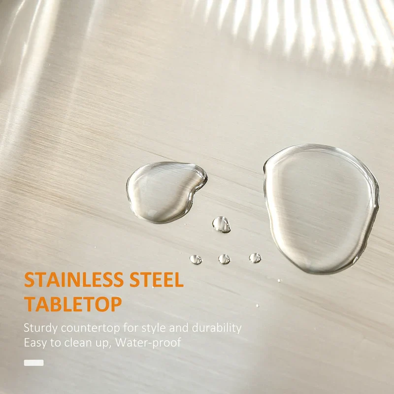 Kitchen Island on Wheels, Rolling Kitchen Cart with Stainless Steel Countertop, Drawer, Towel Rack and Spice Rack