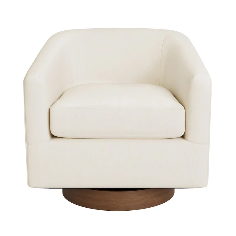 Modern Accent Chair Upholstered Fabric Living Room Swivel Barrel Armchair Wood Frame
