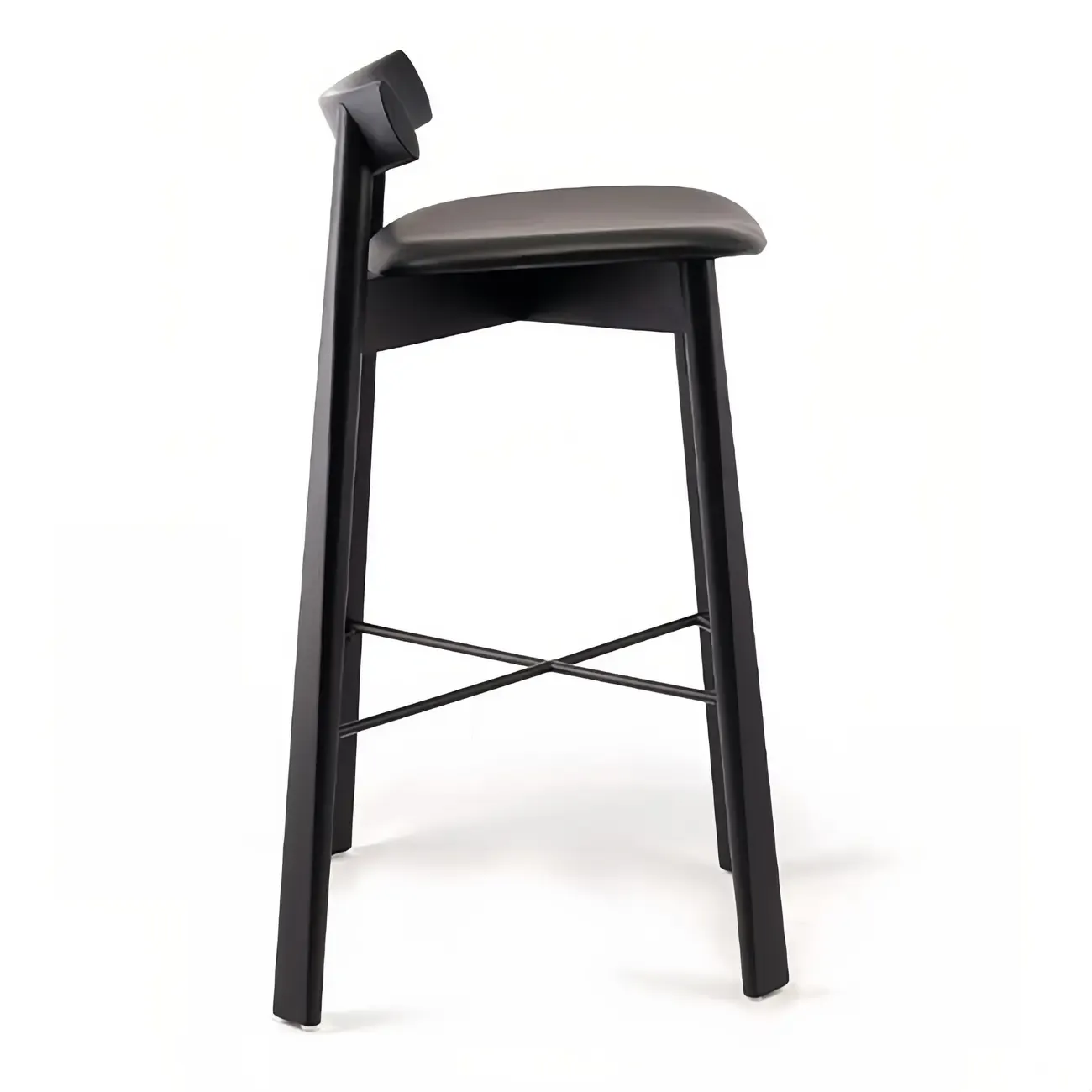 Modern Black Ash Upholstered Saddle Bar Stools