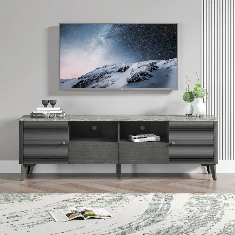 Stylish 70-Inch TV Stand with Marble-Printed Top - 70 in Width