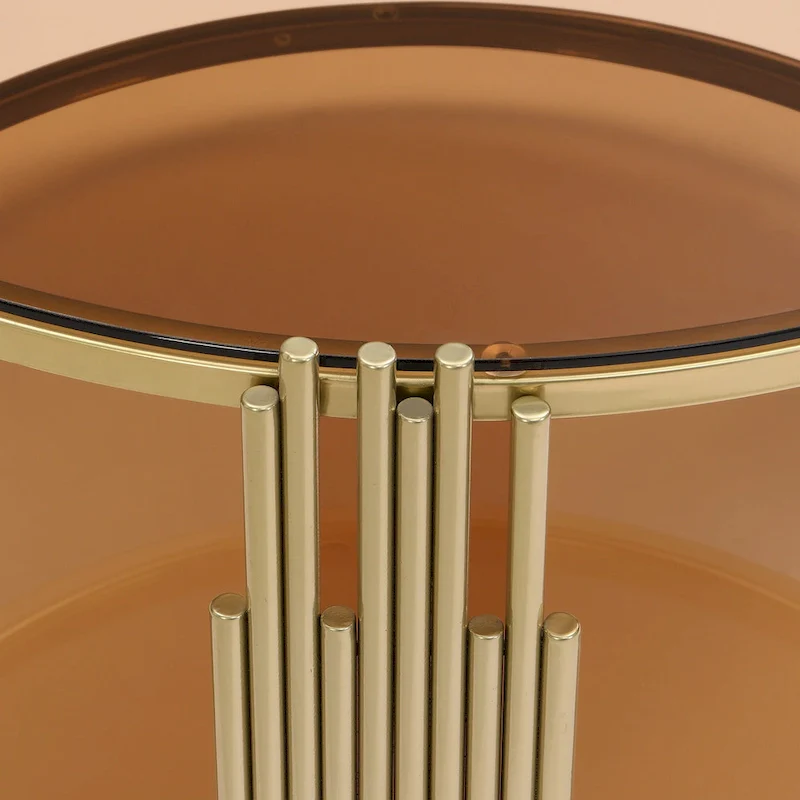 31.5 Tempered Glass Coffee Table with Asymmetrical Metal Design and Lower Shelf