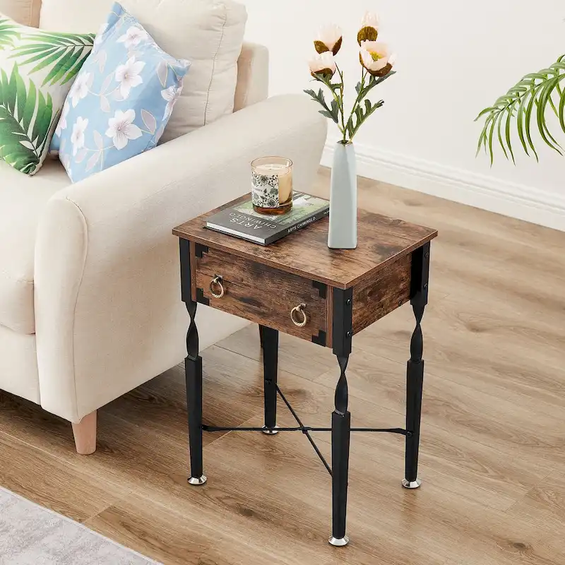 Set of 3 Coffee Table Sets with Coffee Table + 2 End Tables, X-Shaped Design, Rustic Brown