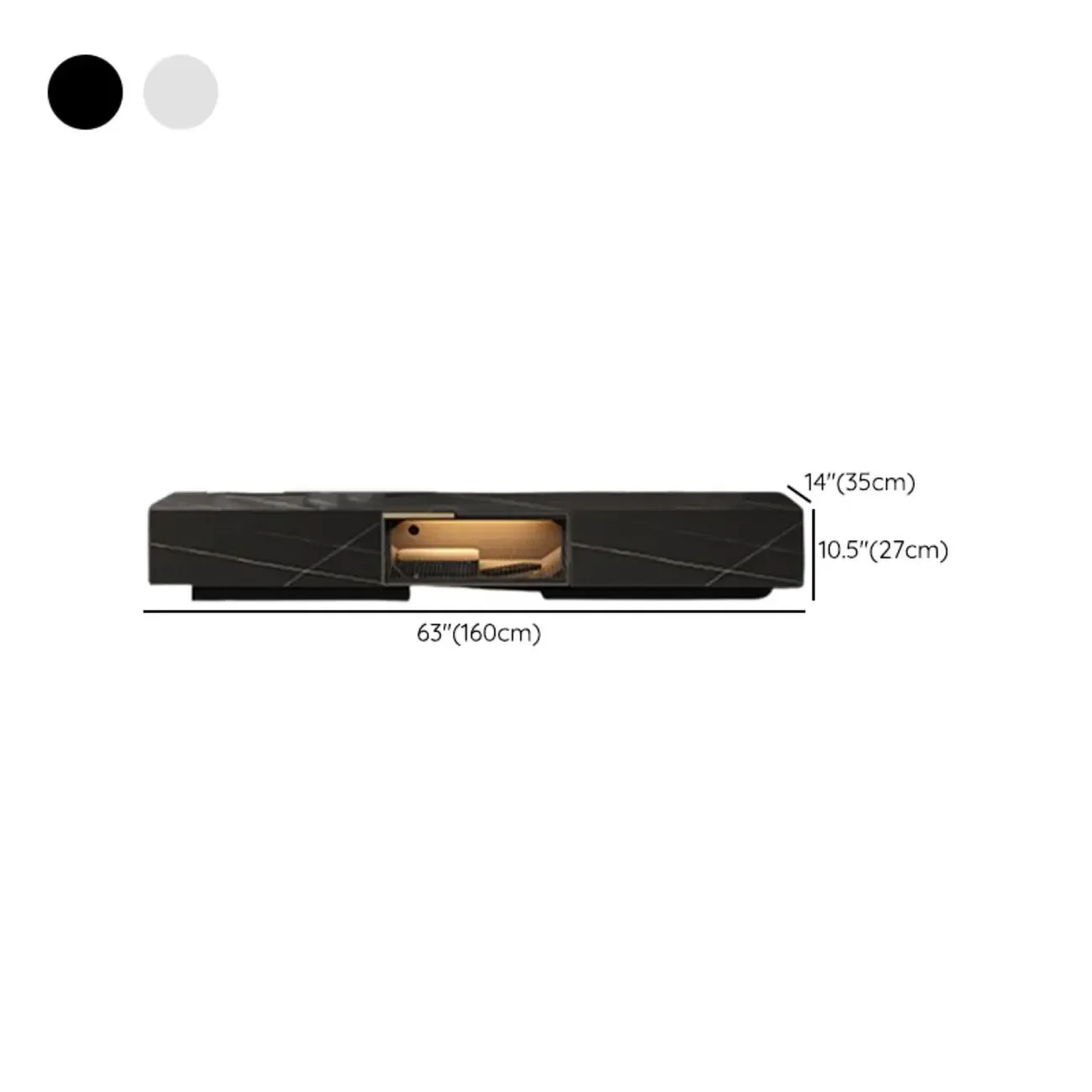 Black Modern Stone Rectangle Drawers TV Stand with LED Lights