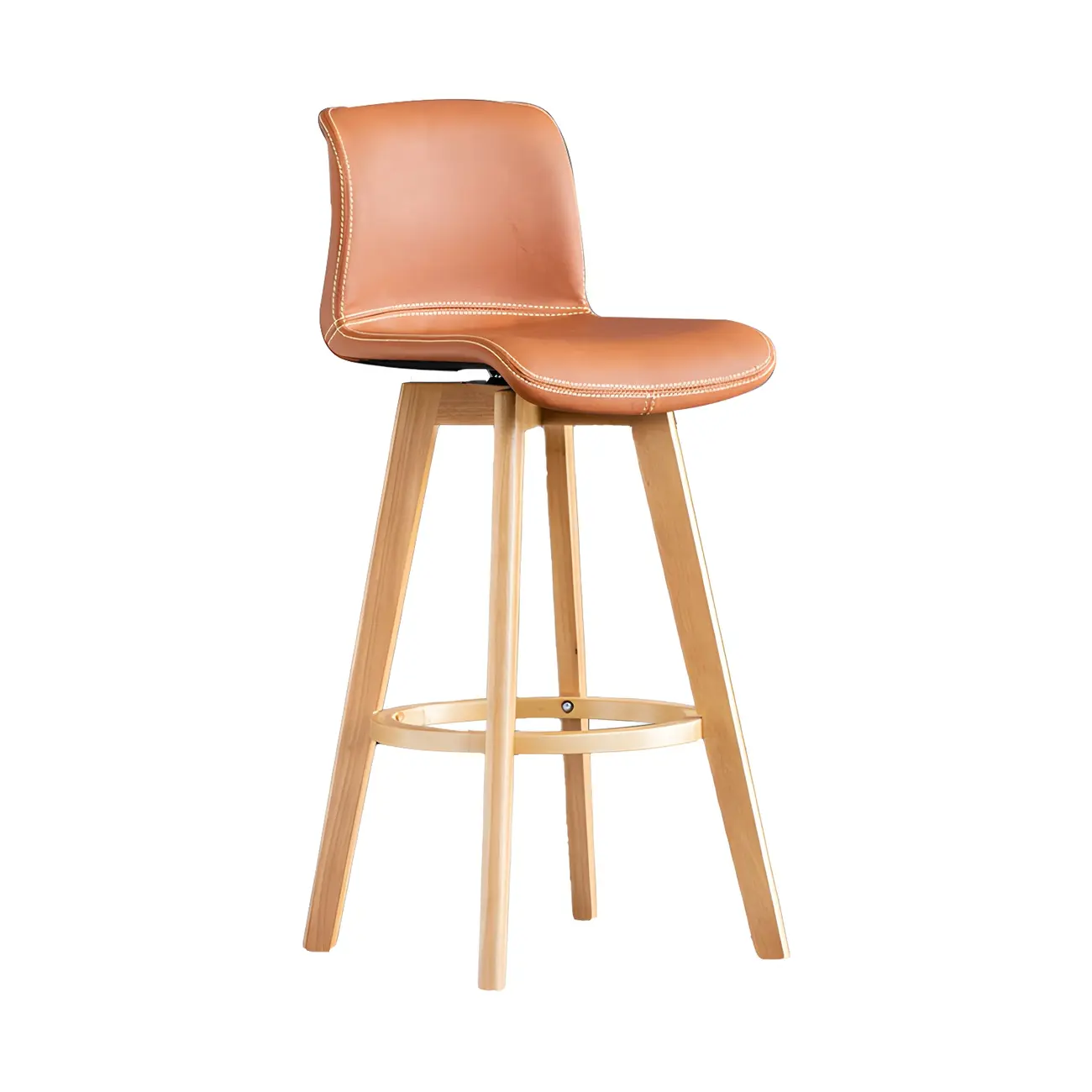 Mid-Century Distressed Leather Swivel Bar Stool with Back