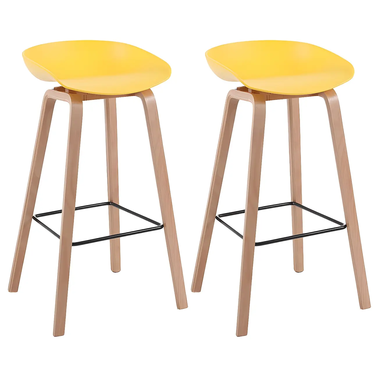 Mid-Century Modern Plastic Bar Stool with Wood Legs
