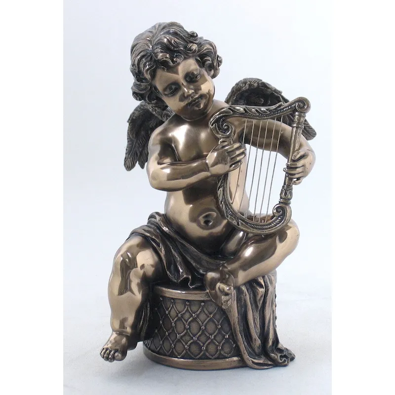 Veronese Design 7.1 W Cherubs - Harp (Bronze) Cold Cast Bronze