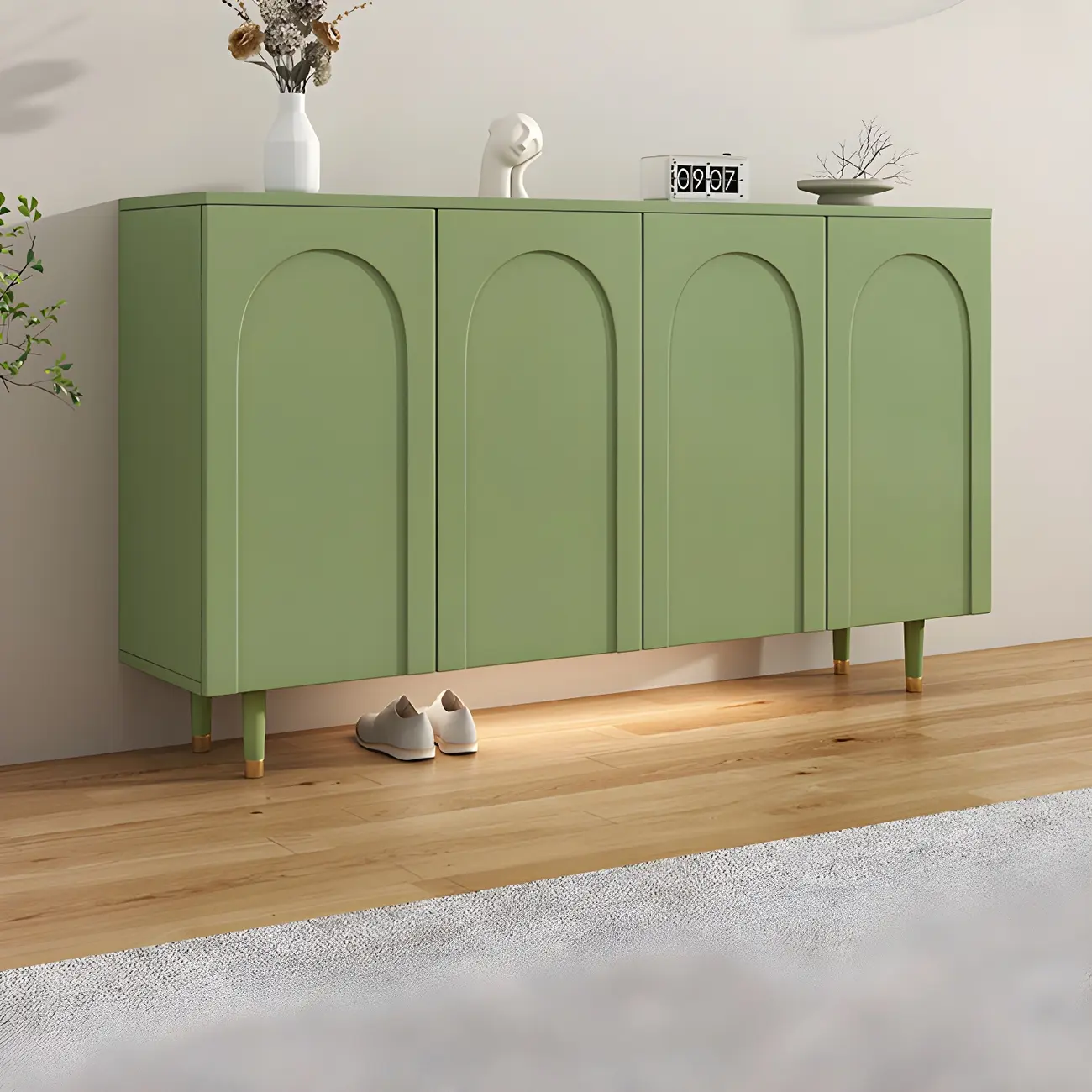 Green Wood Shoe Cabinet with Adjustable Shelves