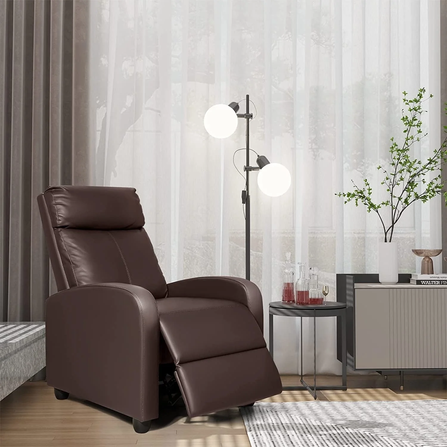 Furniwell PU Leather Sofa Recliner with Padded Seat and Backrest.
