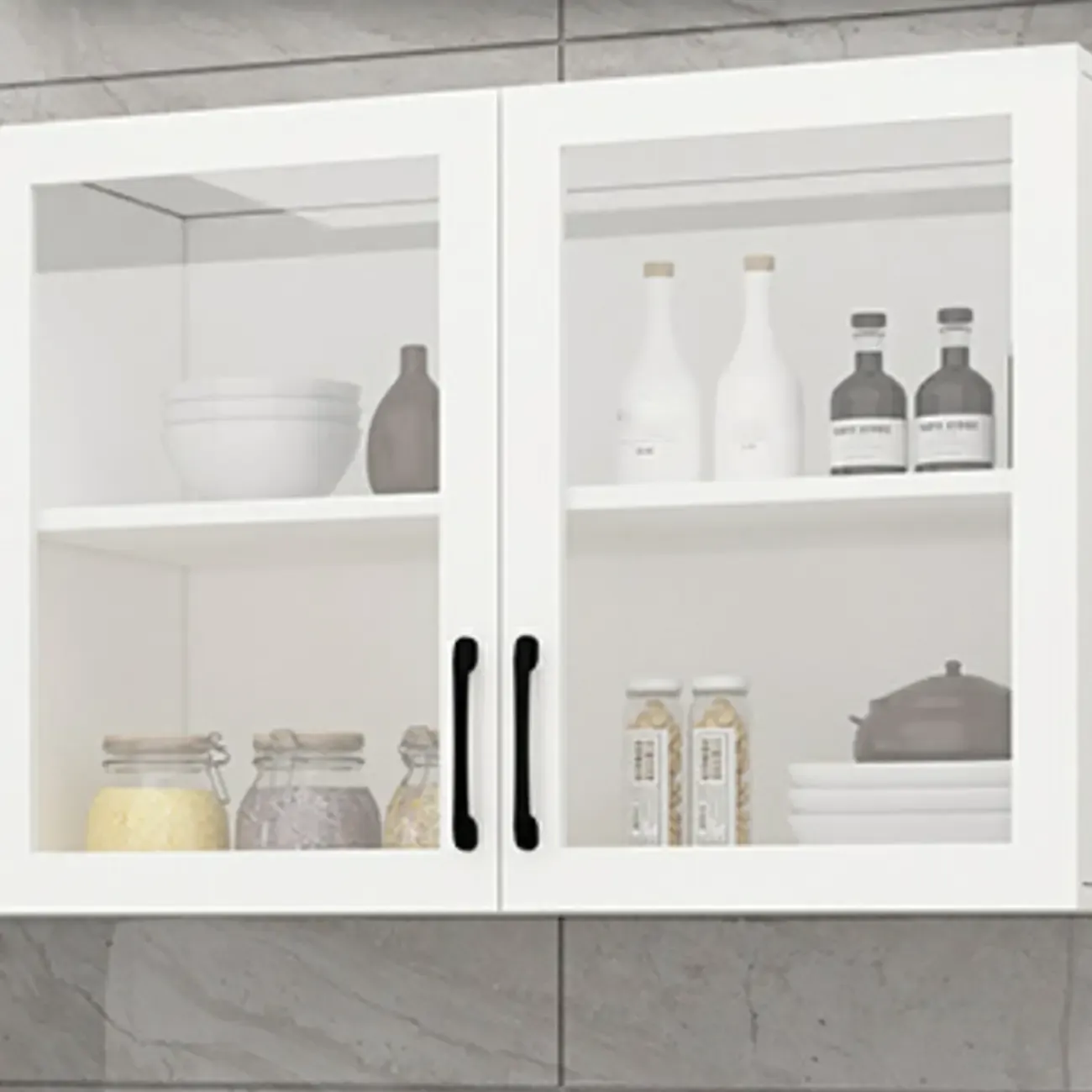 Kitchen Floating White Wood Glass Enclosed Display Cabinet